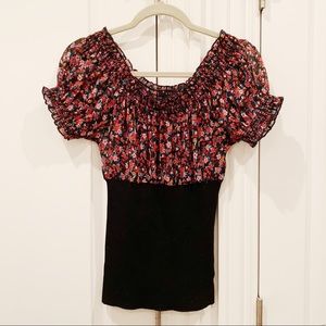 Off-the-Shoulder Floral Shirt